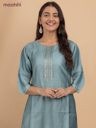 Rayon readymade kurti pastel shade of green with sequin lace patch work neck pattern without pant