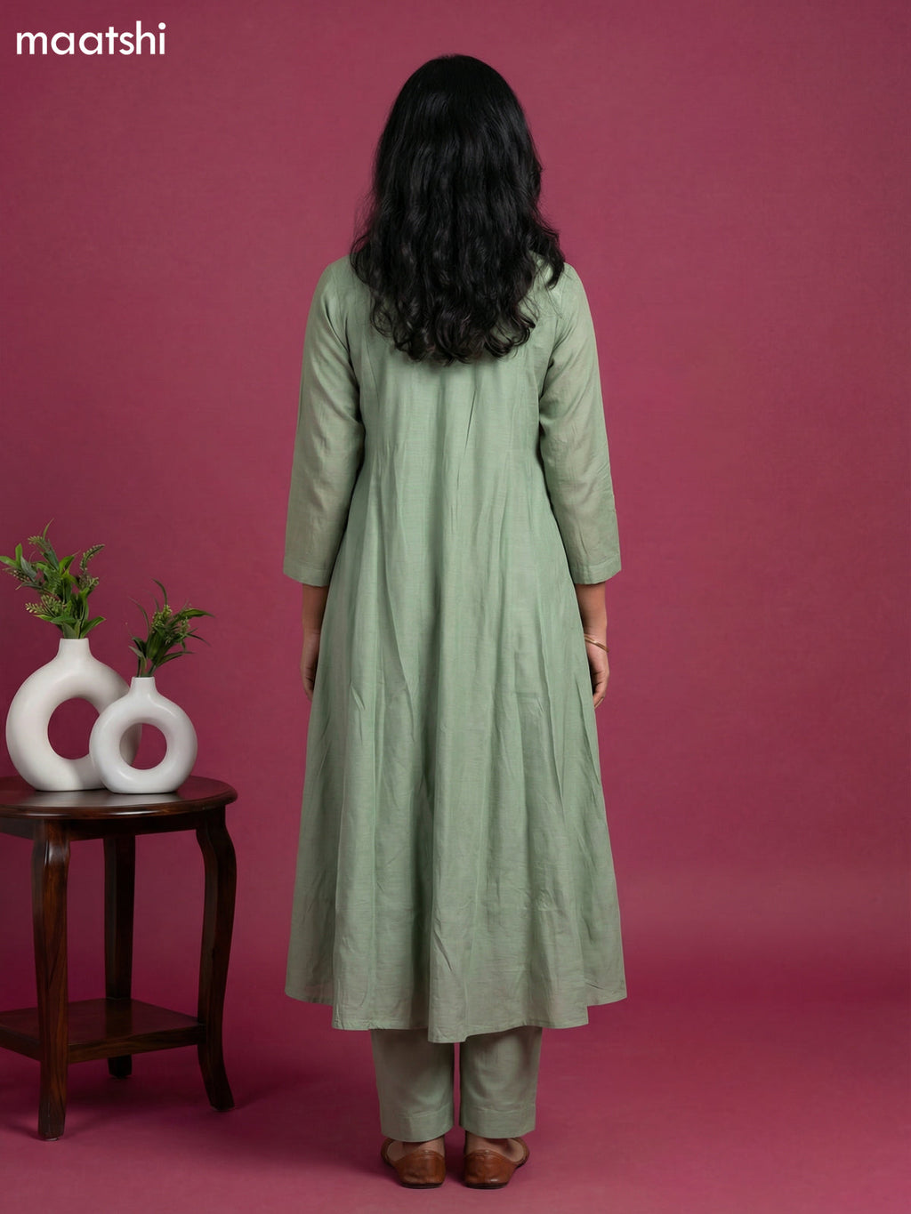 Pastel Green Mul Chanderi Embroidery Work Anarkali Suit