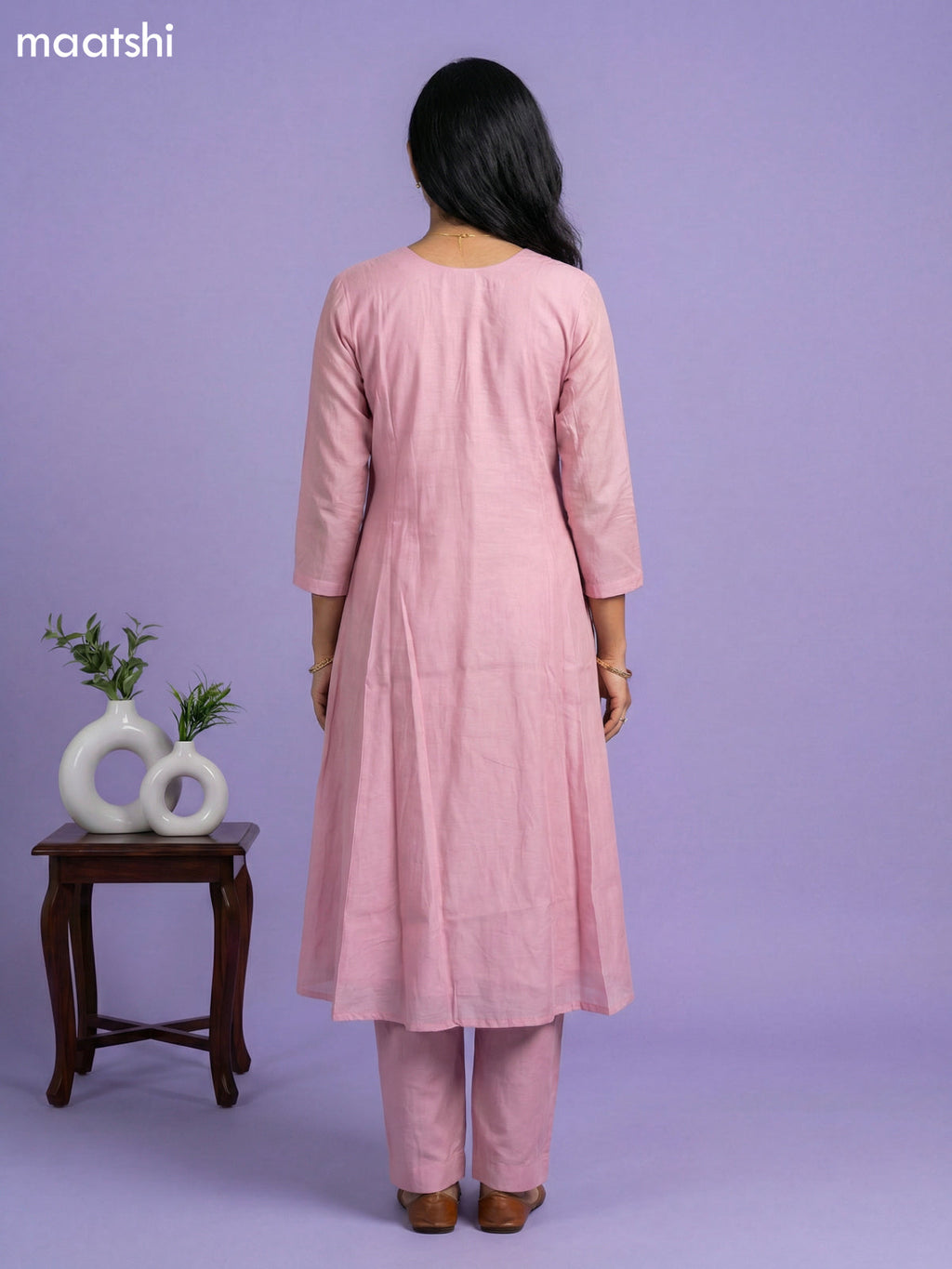 Baby Pink Mul Chanderi Embroidery Work Anarkali Suit
