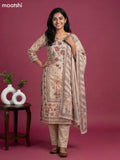 Beige Cotton Printed & Embroidery Work Straight Suit