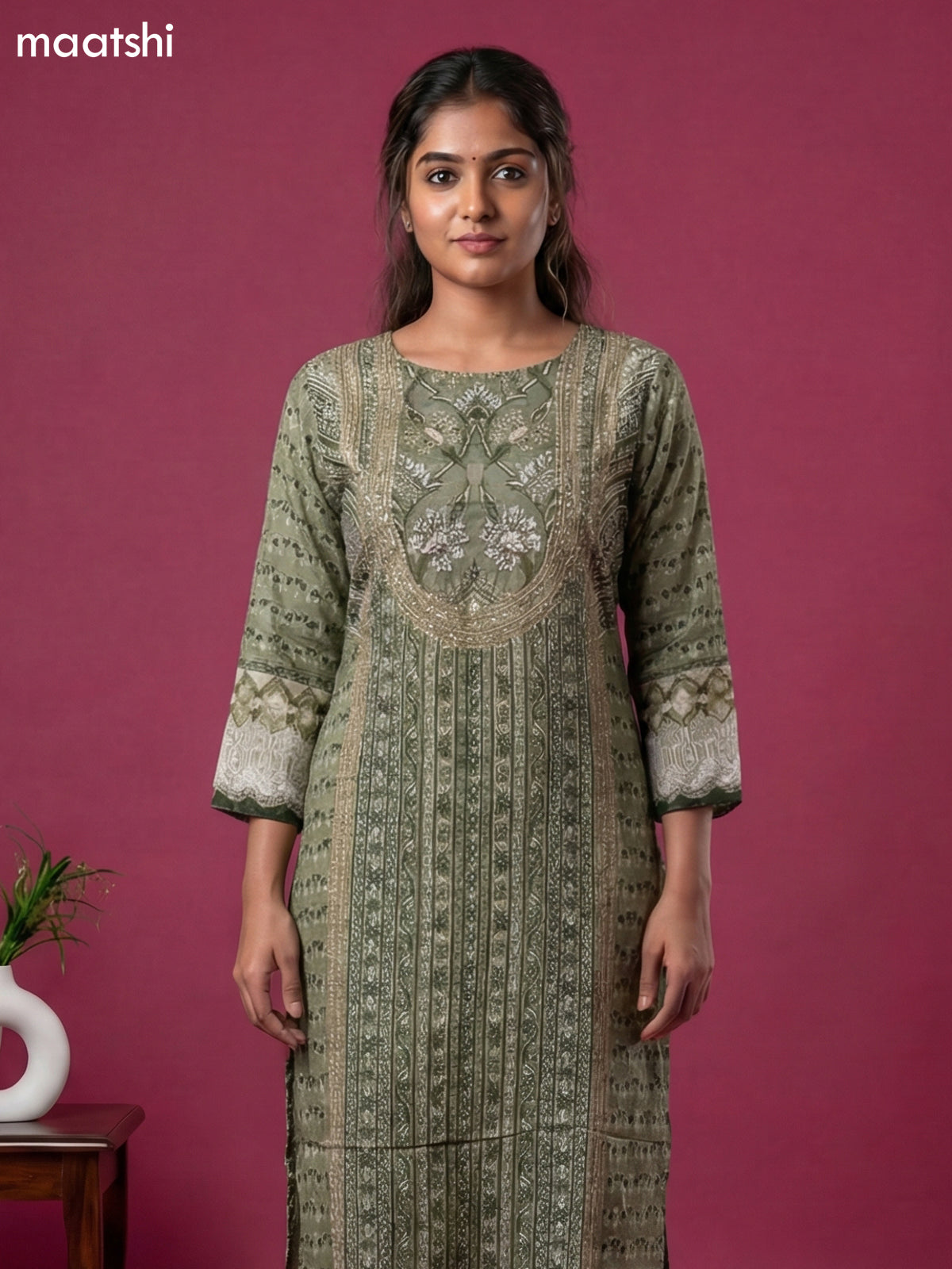 Pastel Green Crepe Silk Printed & Embroidery Work Straight Suit