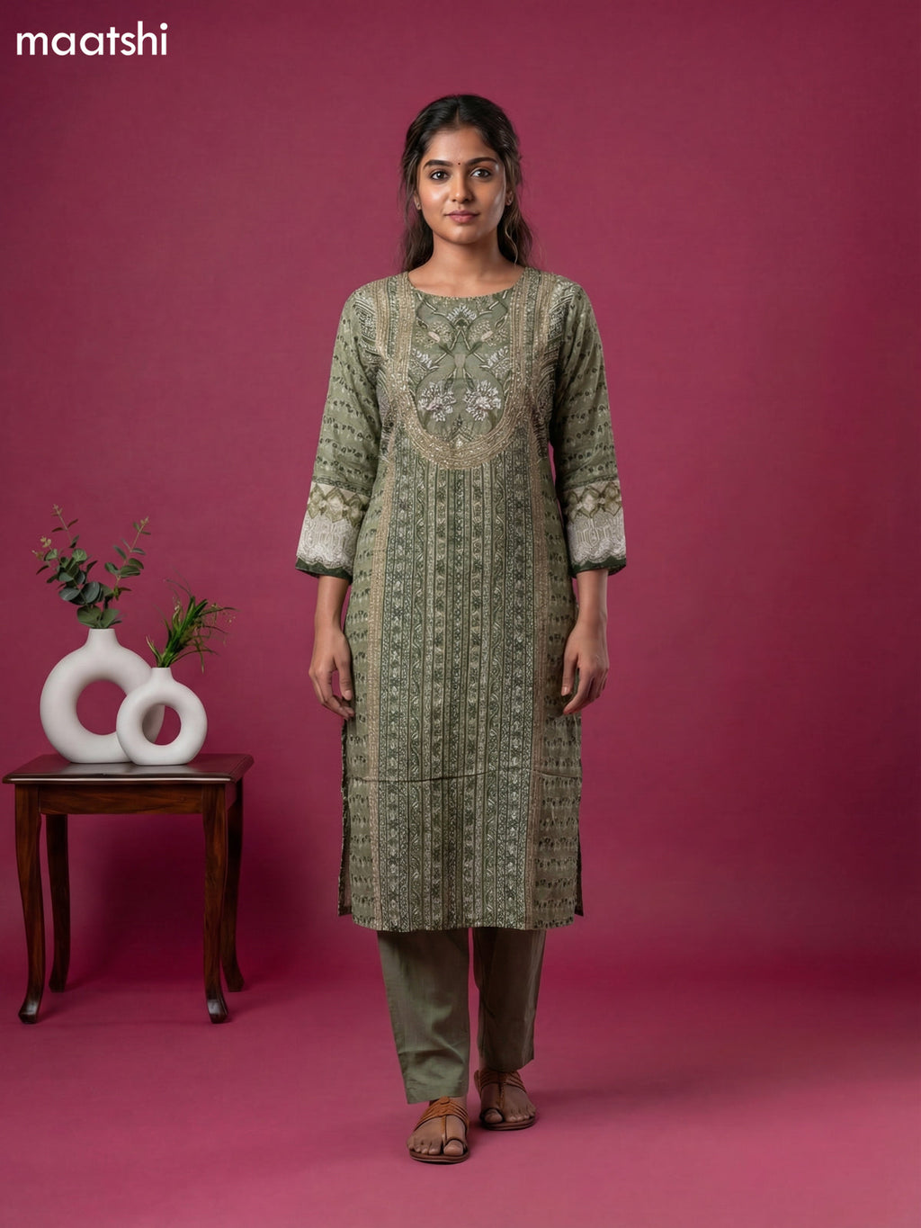 Pastel Green Crepe Silk Printed & Embroidery Work Straight Suit
