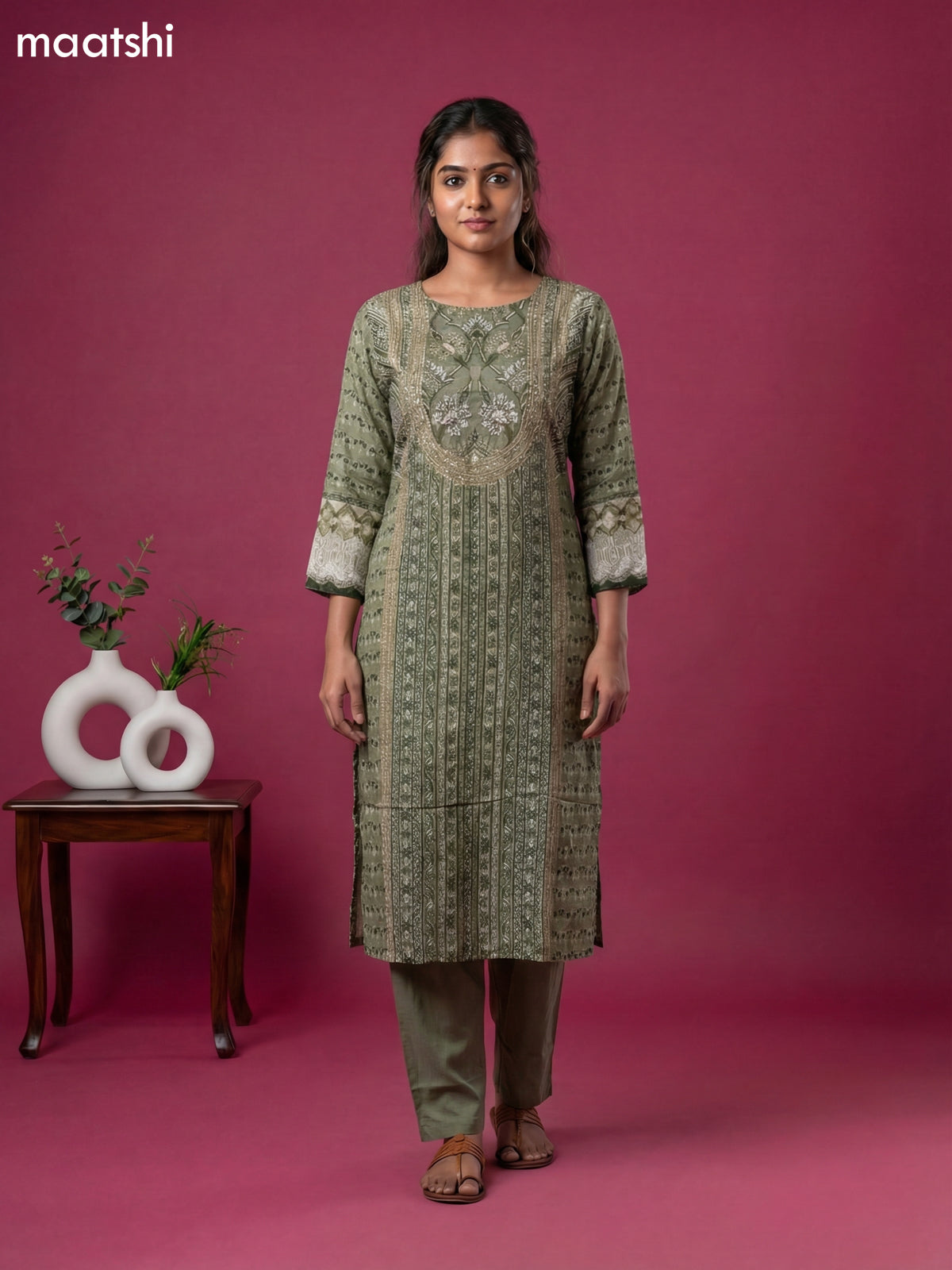 Pastel Green Crepe Silk Printed & Embroidery Work Straight Suit