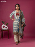 Cream Crepe Silk Ikat Weaves & Embroidery Work Straight Suit
