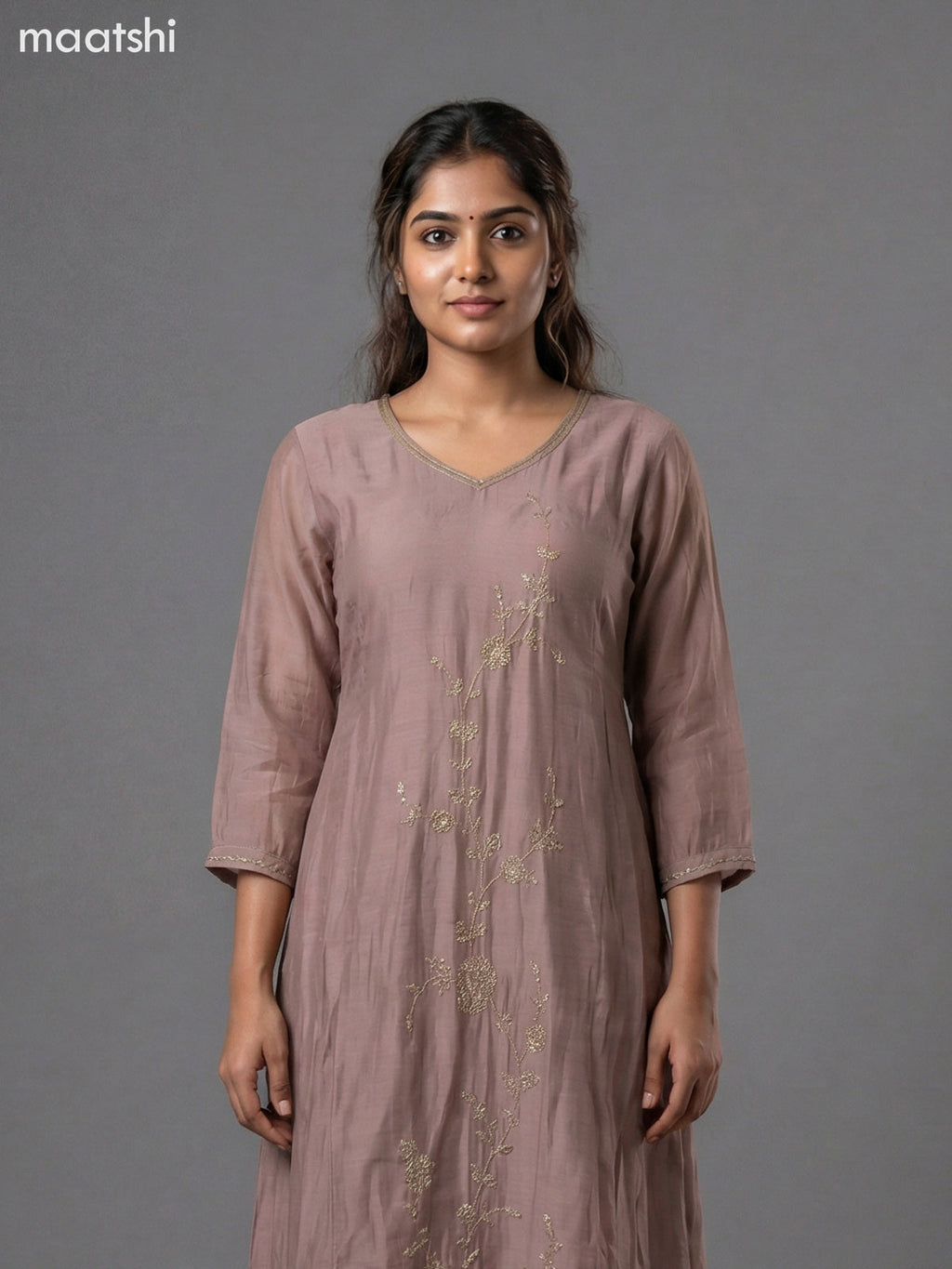 Pastel Brown Mul Chanderi Embroidery Work Anarkali Suit