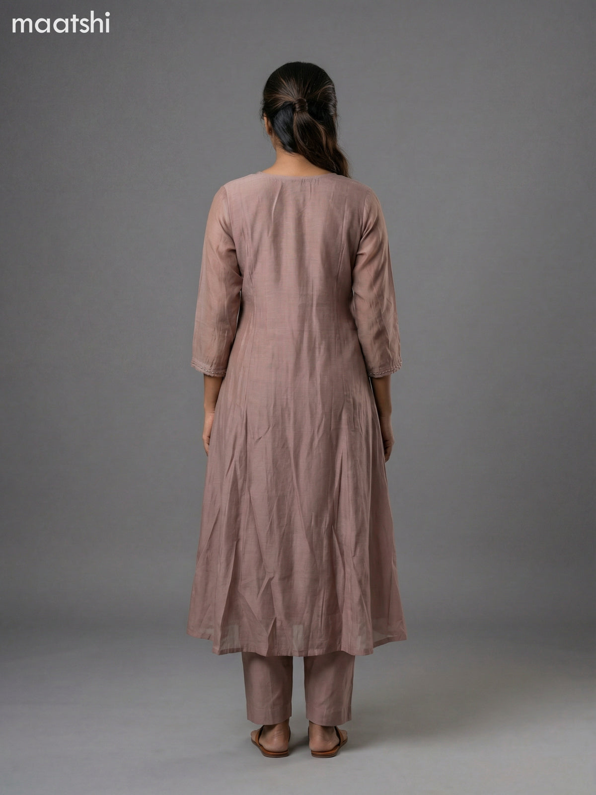 Pastel Brown Mul Chanderi Embroidery Work Anarkali Suit