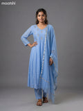 Light Blue Mul Chanderi Embroidery Work Anarkali Suit