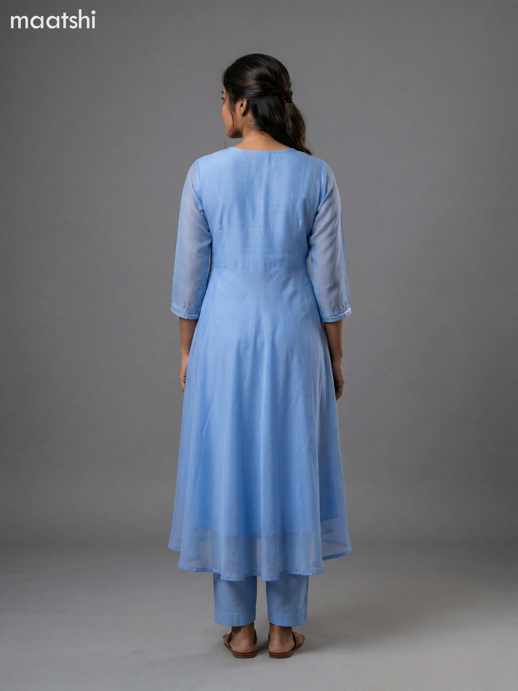 Light Blue Mul Chanderi Embroidery Work Anarkali Suit