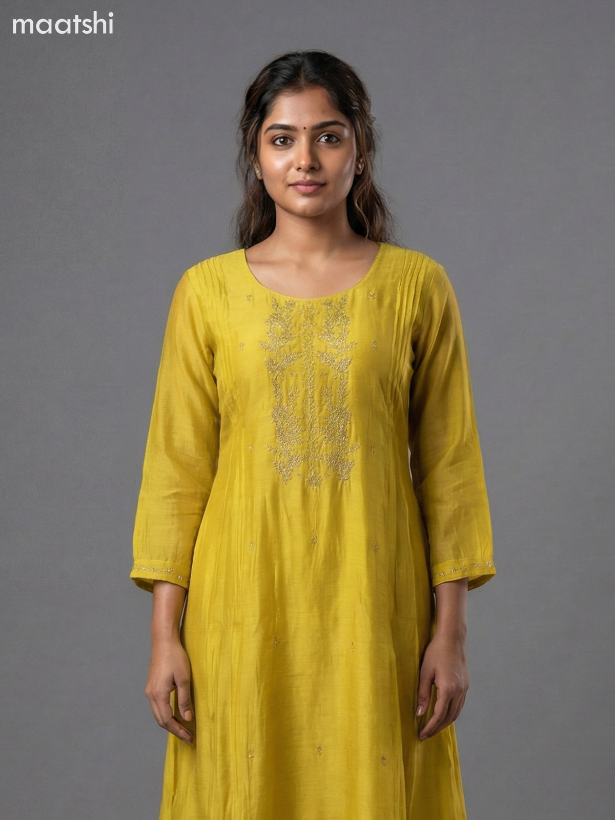 Mustard Yellow Mul Chanderi Embroidery Work Anarkali Suit