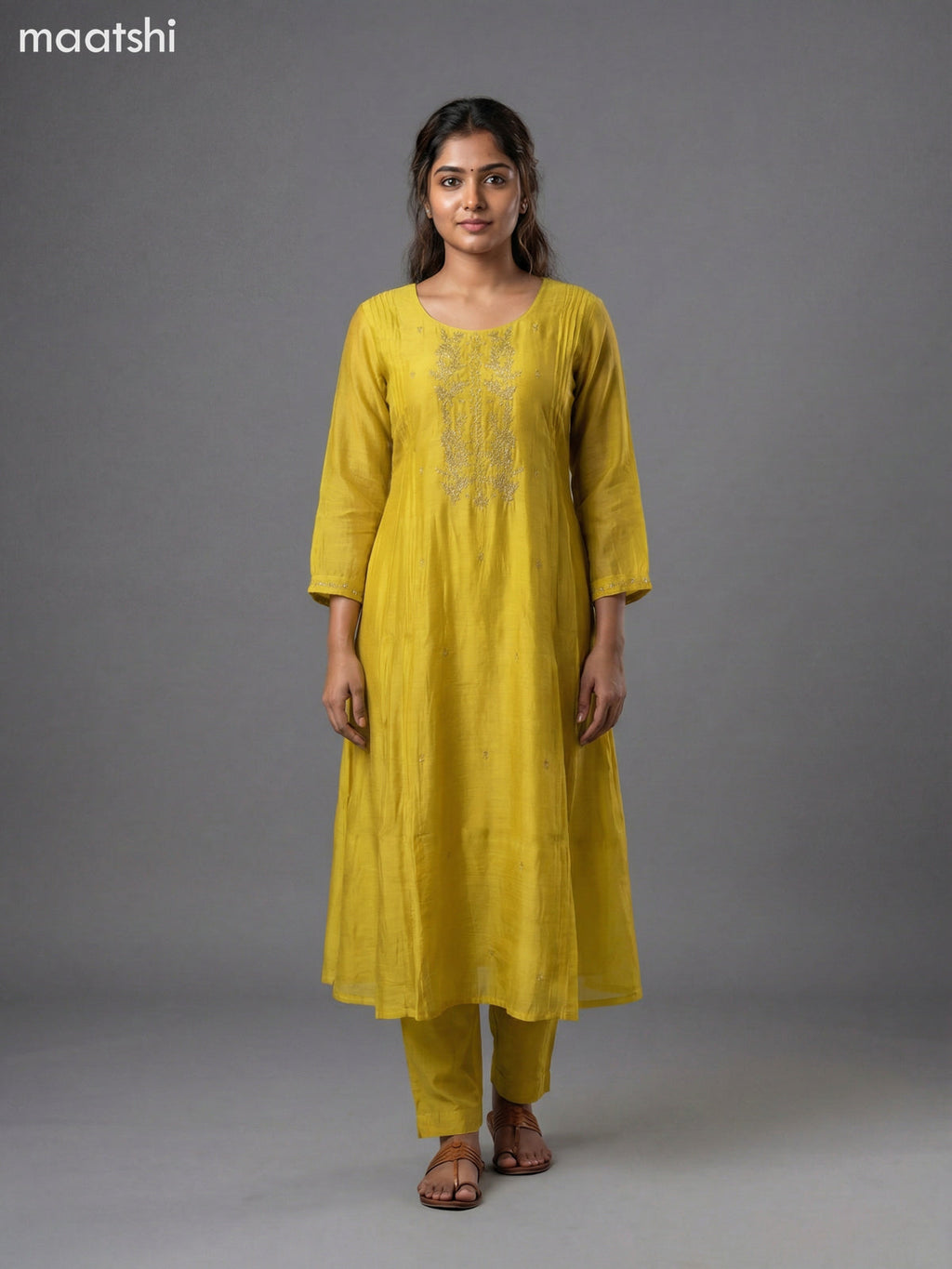 Mustard Yellow Mul Chanderi Embroidery Work Anarkali Suit