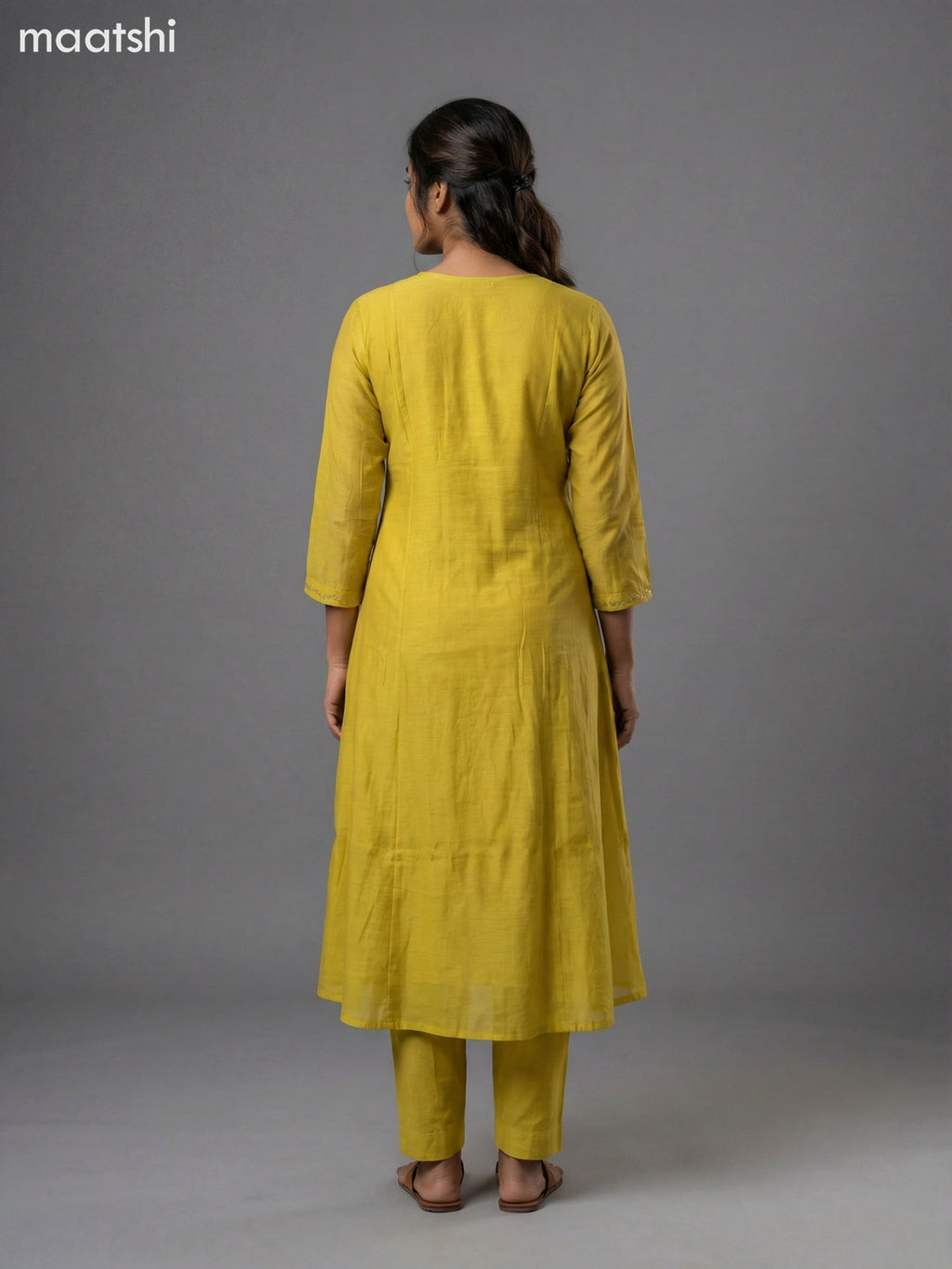 Mustard Yellow Mul Chanderi Embroidery Work Anarkali Suit