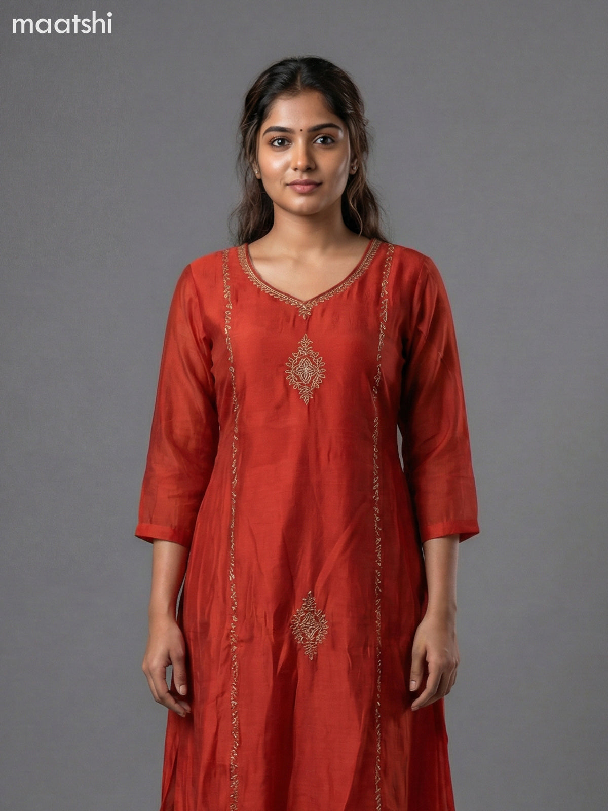 Dark Rust Mul Chanderi Embroidery Work Anarkali Suit