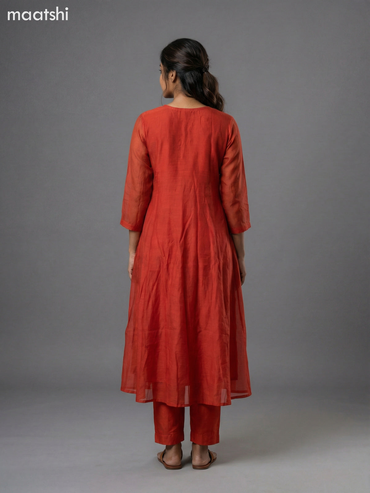 Dark Rust Mul Chanderi Embroidery Work Anarkali Suit