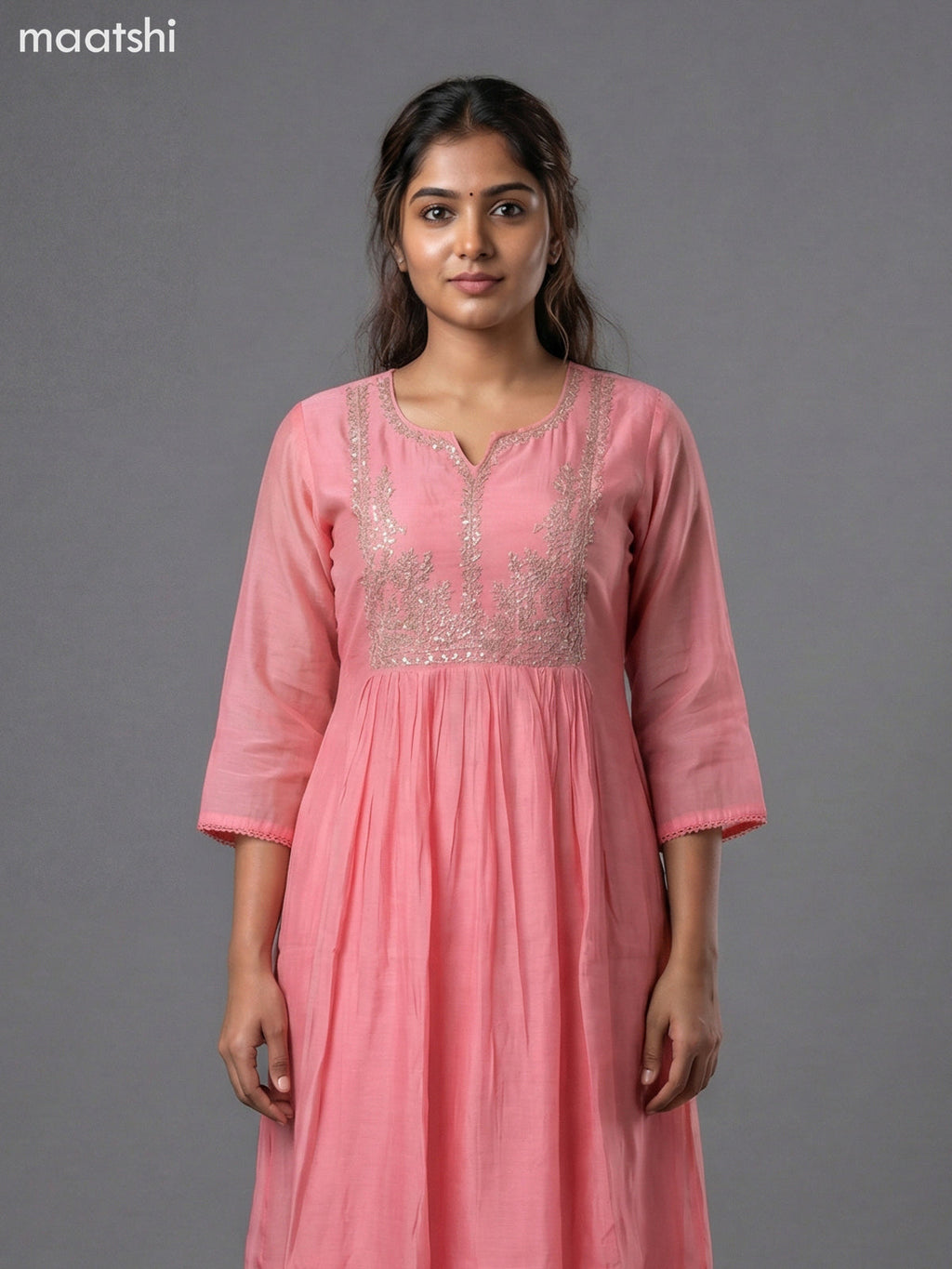 Peach Shade Mul Chanderi Embroidery Work Anarkali Suit