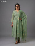 Pastel Green Mul Chanderi Embroidery Work Anarkali Suit