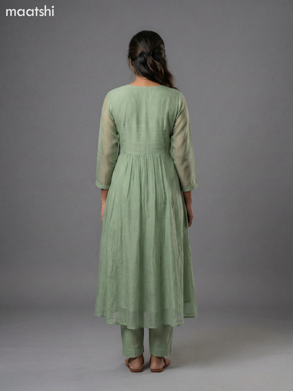 Pastel Green Mul Chanderi Embroidery Work Anarkali Suit