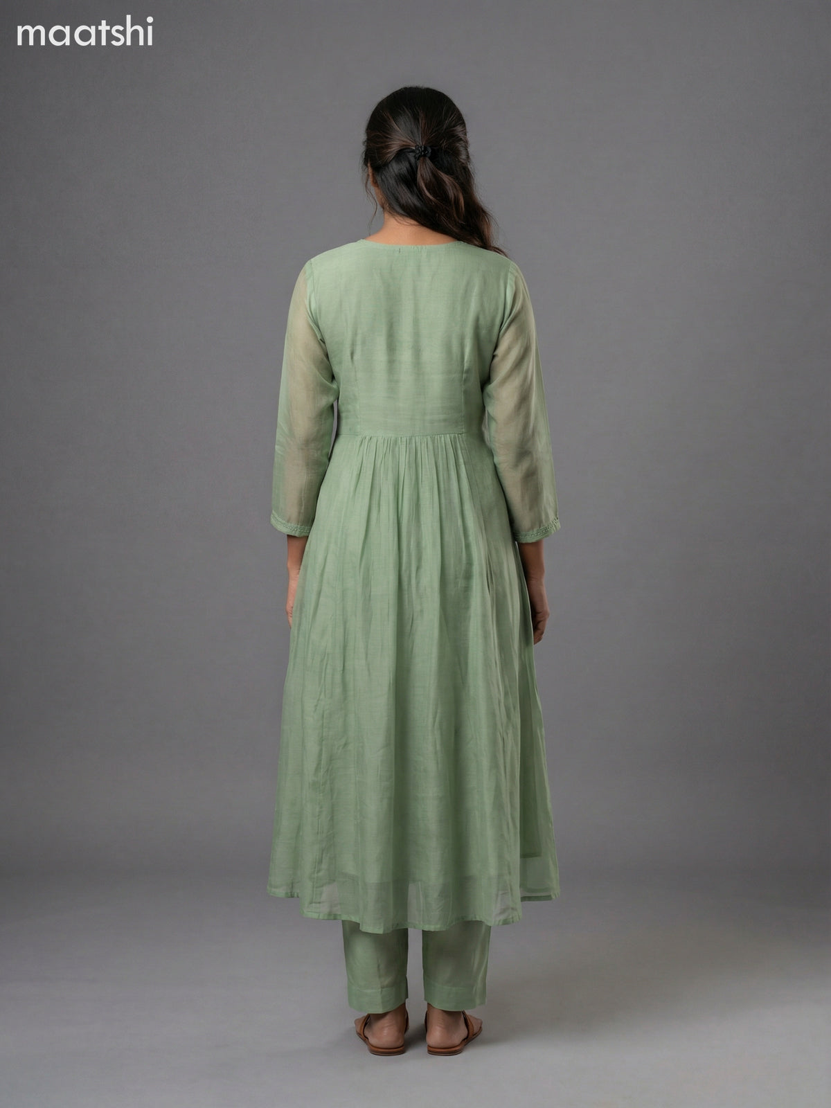 Pastel Green Mul Chanderi Embroidery Work Anarkali Suit