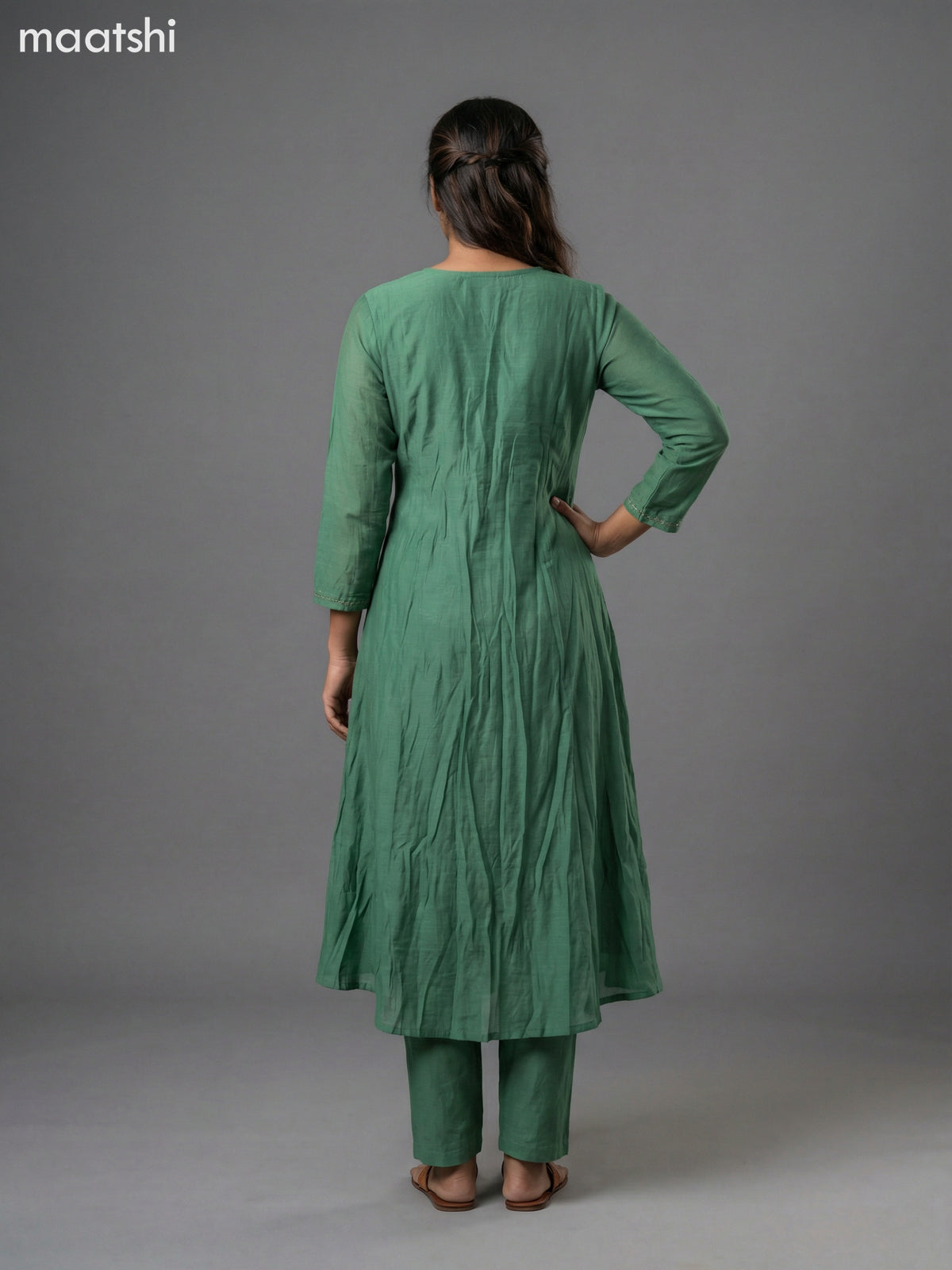 Green Shade Mul Chanderi Embroidery Work Anarkali Suit