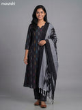 Black Cotton Ikat Weaves A-Line Suit