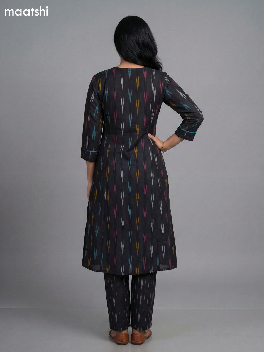 Black Cotton Ikat Weaves A-Line Suit