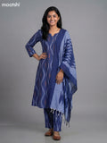 Blue Cotton Ikat Weaves A-Line Suit