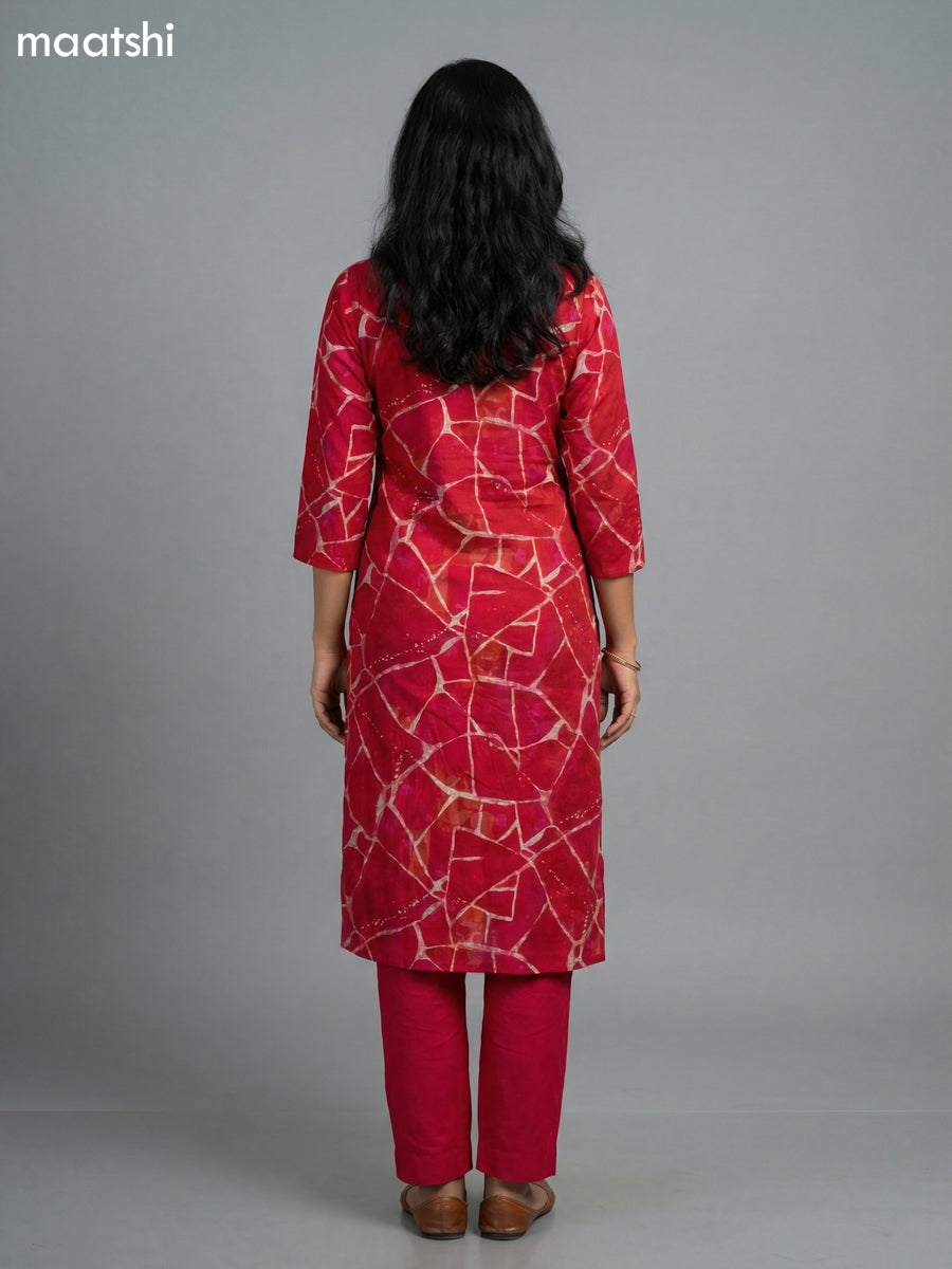 Rani Pink Rayon Thread Embroidery & Mirror Work Straight Suit