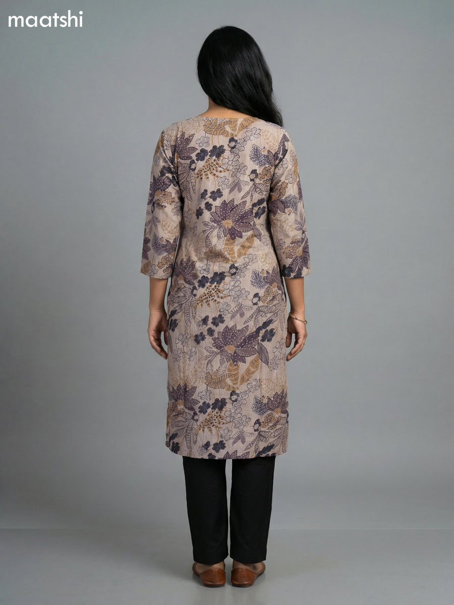 Black and Beige Rayon Thread Embroidery & Mirror Work Straight Suit