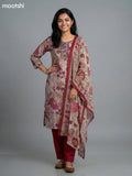 Maroon and Beige Rayon Thread Embroidery & Mirror Work Straight Suit