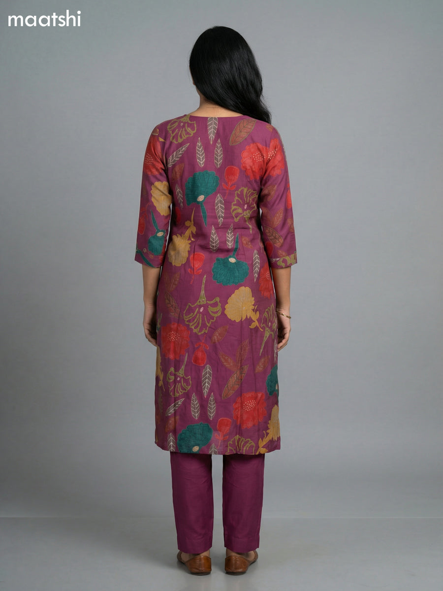 Wine Shade Rayon Thread Embroidery & Mirror Work Straight Suit