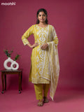 Mustard Yellow and Off White Muslin Printed & Beaded Work Neck Pattern Straight Suit