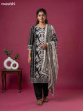 Black and Off White Muslin Printed & Beaded Work Neck Pattern Straight Suit