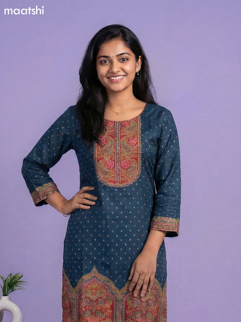 Peacock Green Banarasi Silk Position Prints & Embroidery Work Straight Suit Straight Cut Pant