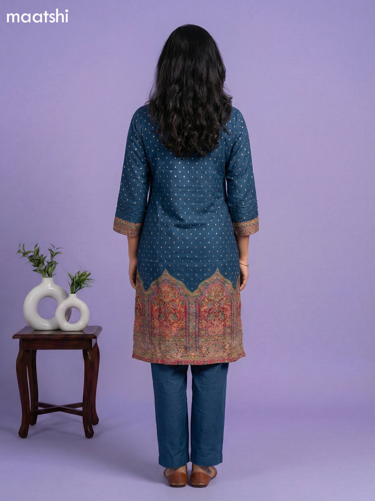 Peacock Green Banarasi Silk Position Prints & Embroidery Work Straight Suit Straight Cut Pant