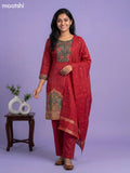 Maroon Banarasi Silk Position Prints & Embroidery Work Straight Suit Straight Cut Pant