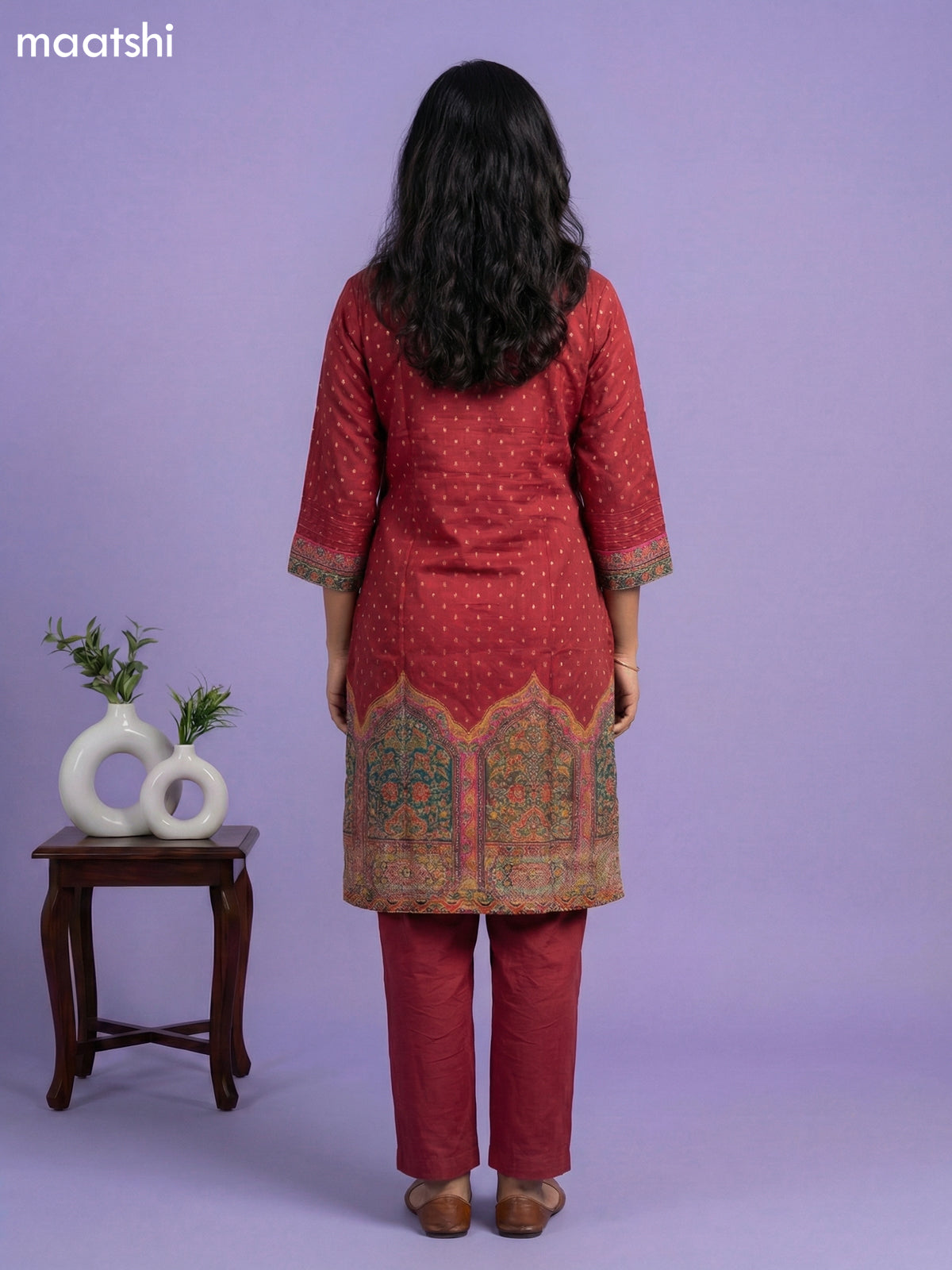 Maroon Banarasi Silk Position Prints & Embroidery Work Straight Suit Straight Cut Pant