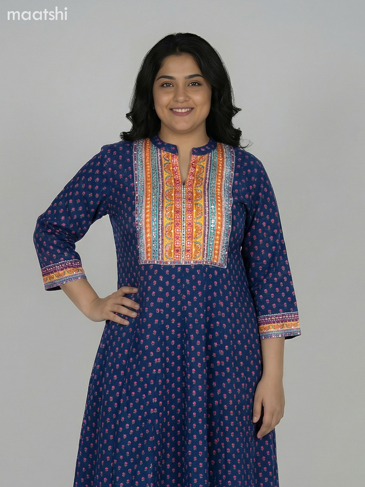 Peacock Blue Crepe Silk Printed Long Anarkali Suit