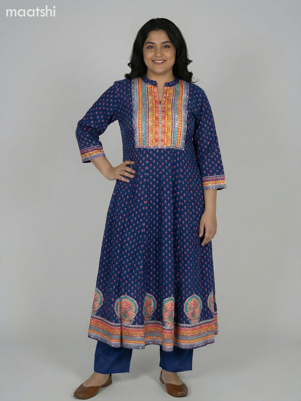 Peacock Blue Crepe Silk Printed Long Anarkali Suit