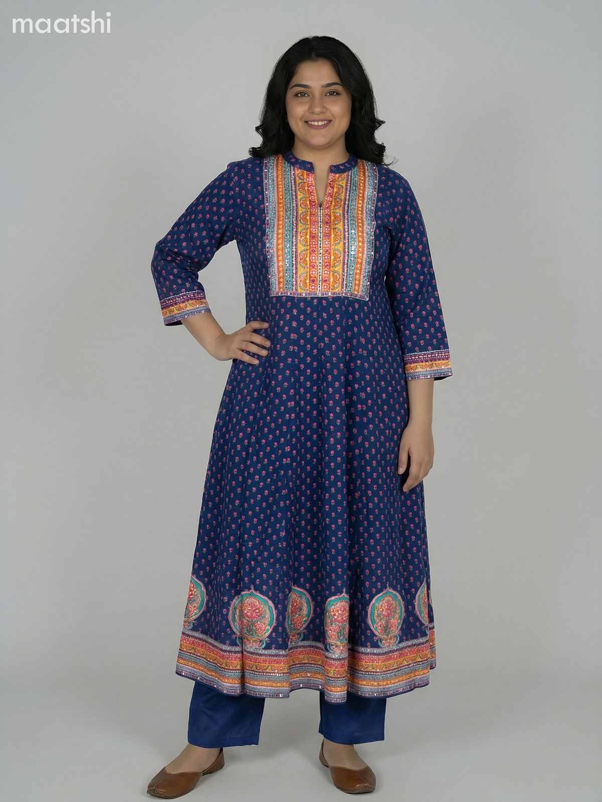 Peacock Blue Crepe Silk Printed Long Anarkali Suit