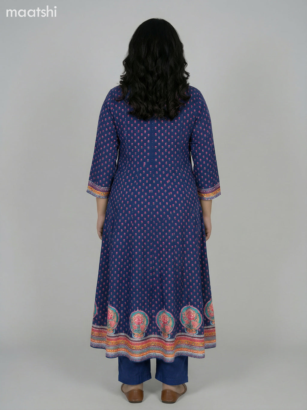 Peacock Blue Crepe Silk Printed Long Anarkali Suit