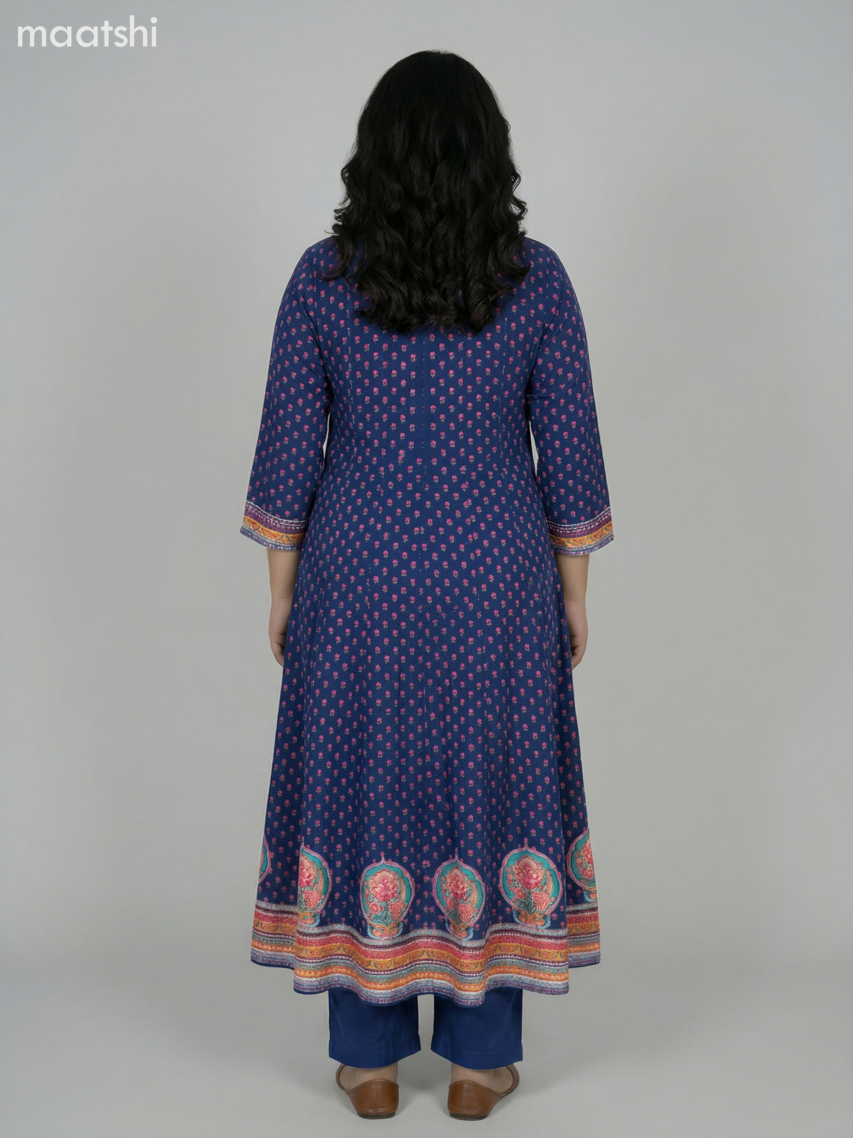 Peacock Blue Crepe Silk Printed Long Anarkali Suit