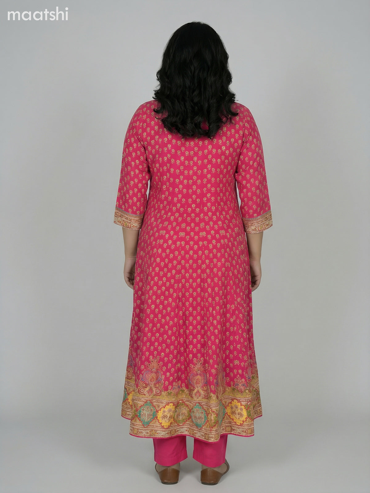 Pink Crepe Silk Printed Long Anarkali Suit
