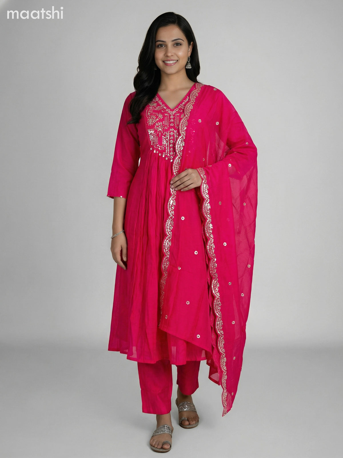 Pink Chanderi Embroidery Work Anarkali Suit