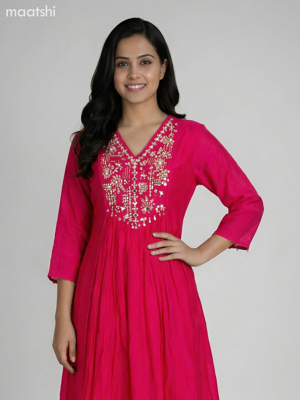 Pink Chanderi Embroidery Work Anarkali Suit