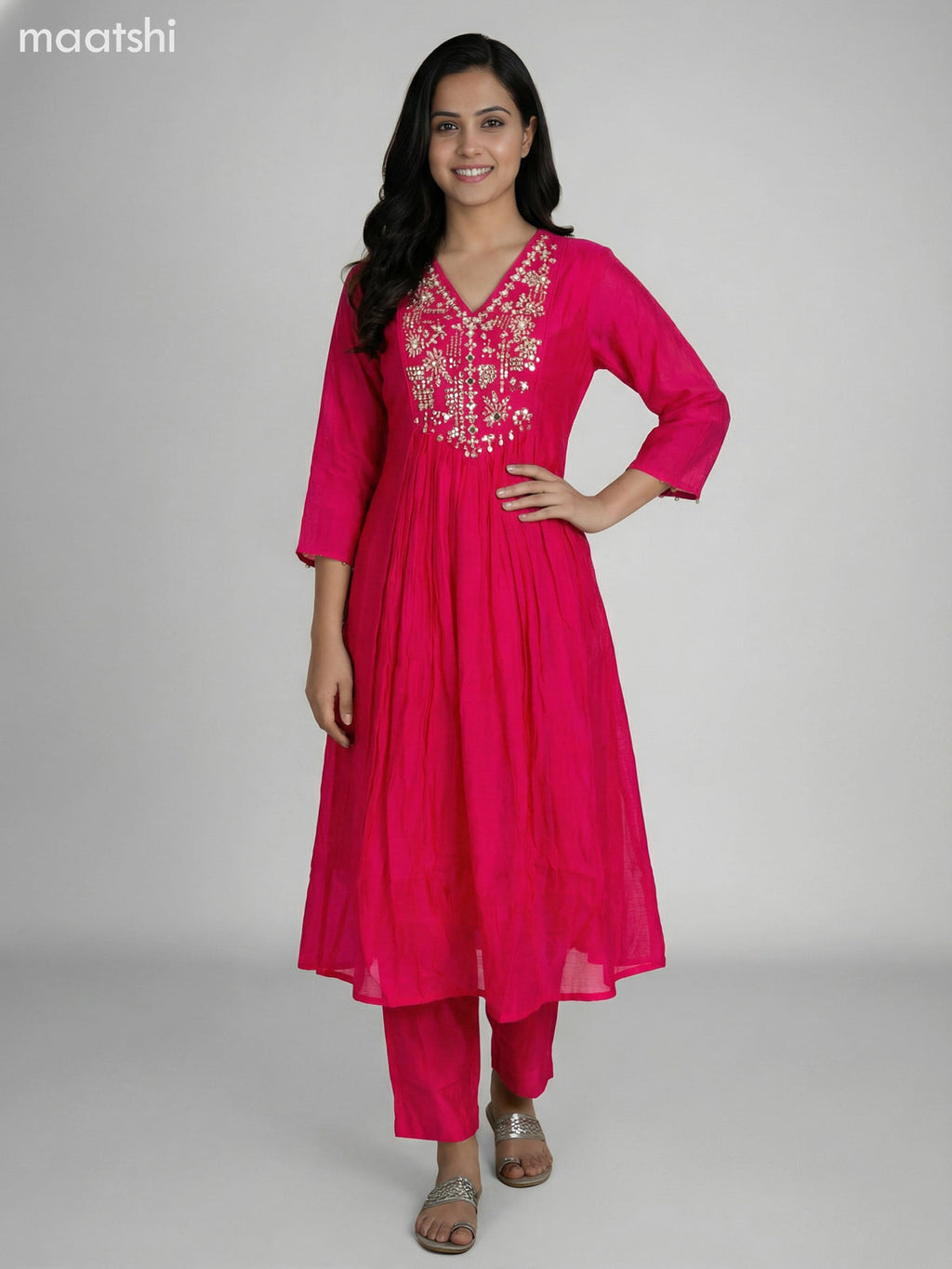 Pink Chanderi Embroidery Work Anarkali Suit