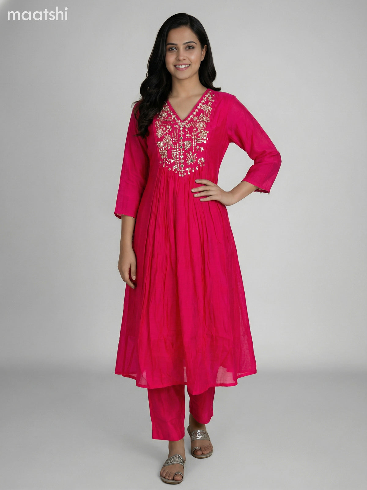 Pink Chanderi Embroidery Work Anarkali Suit