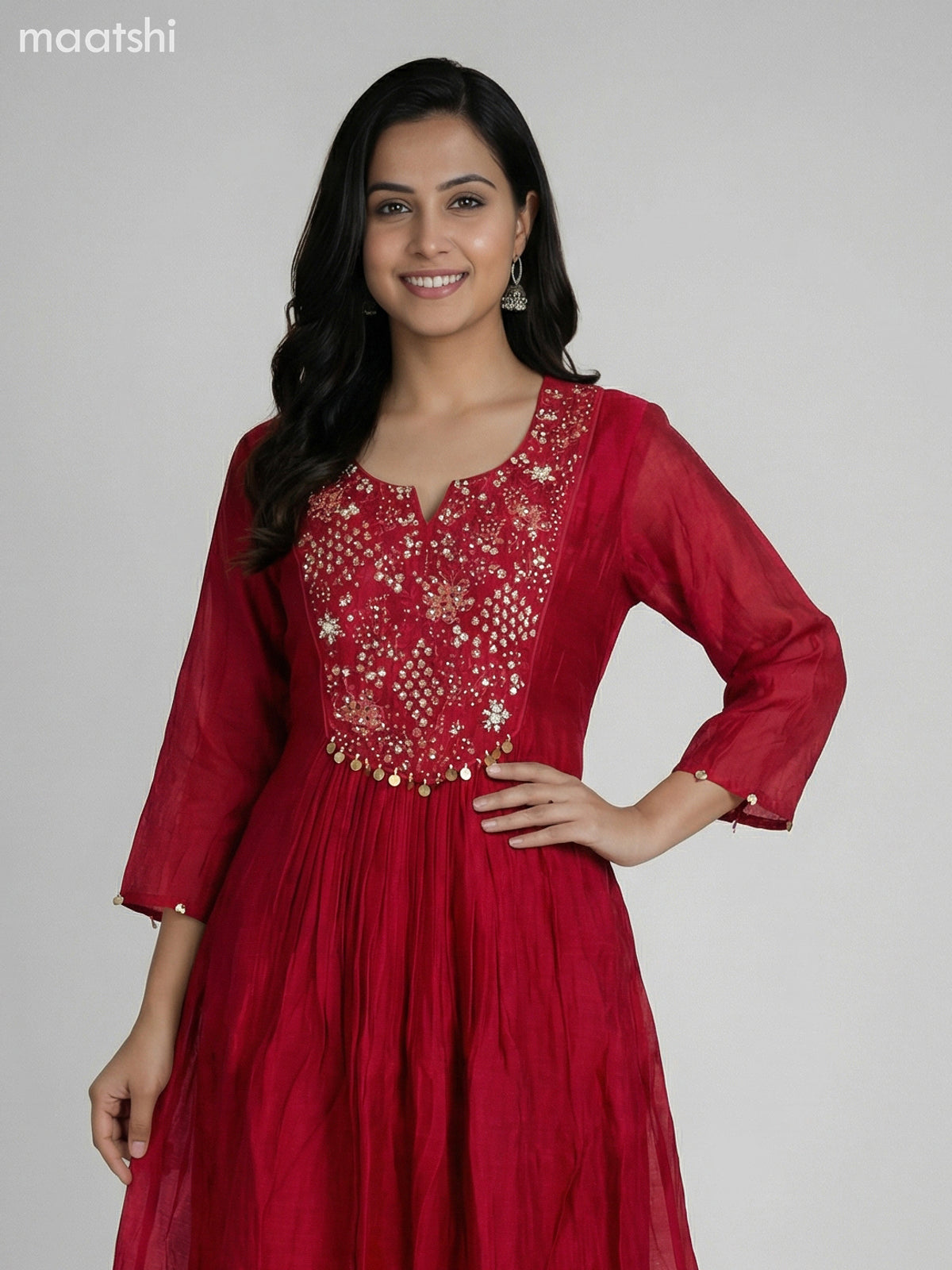 Red Chanderi Embroidery Work Anarkali Suit