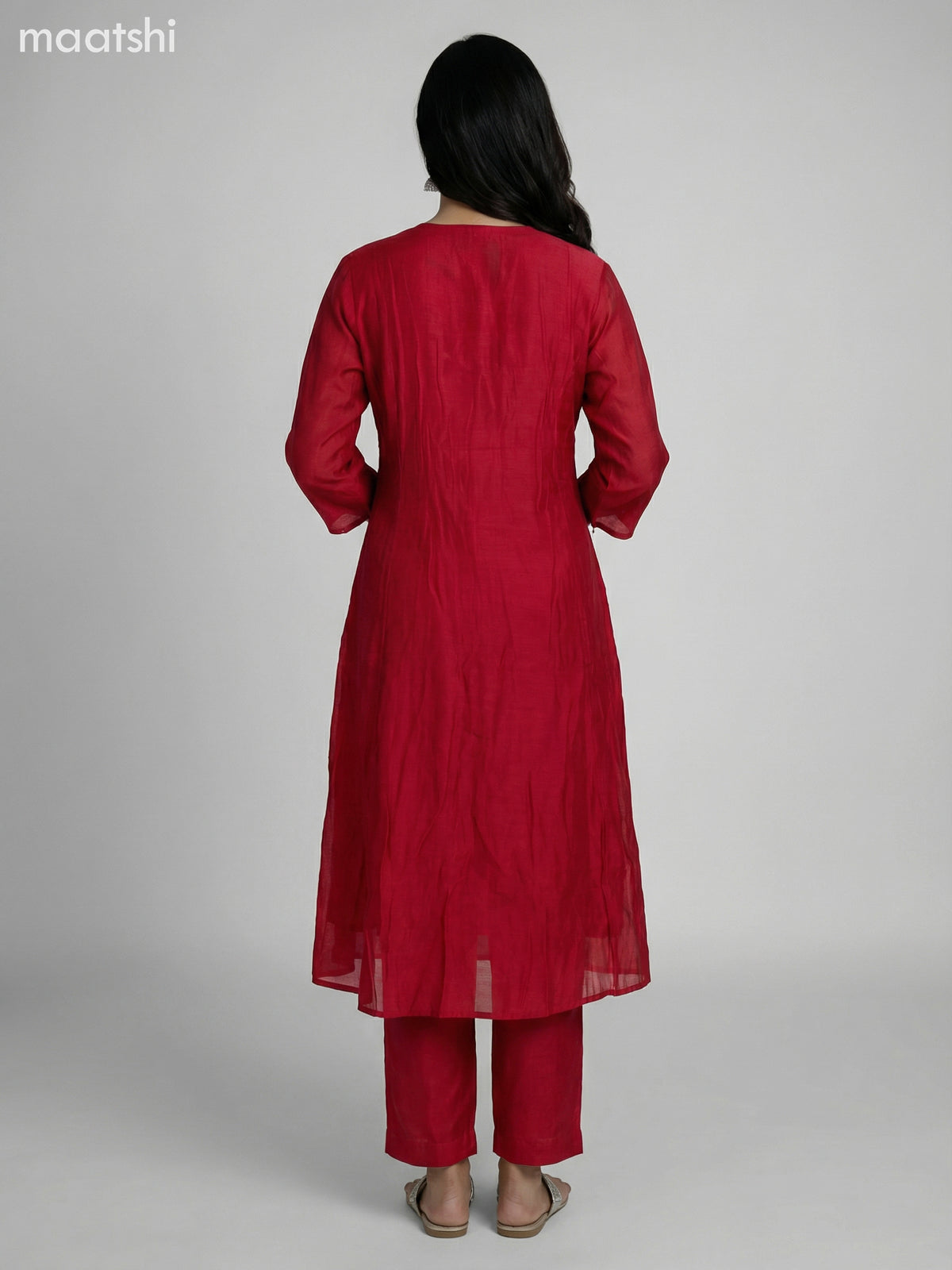 Red Chanderi Embroidery Work Anarkali Suit