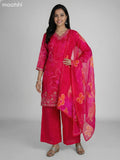 Pink Crepe Silk Printed & Beaded Work Short Straight Suit Palazzo Pant