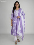 Lavender and Off White Cotton Ikat Weaves & Embroidery Work Anarkali Suit