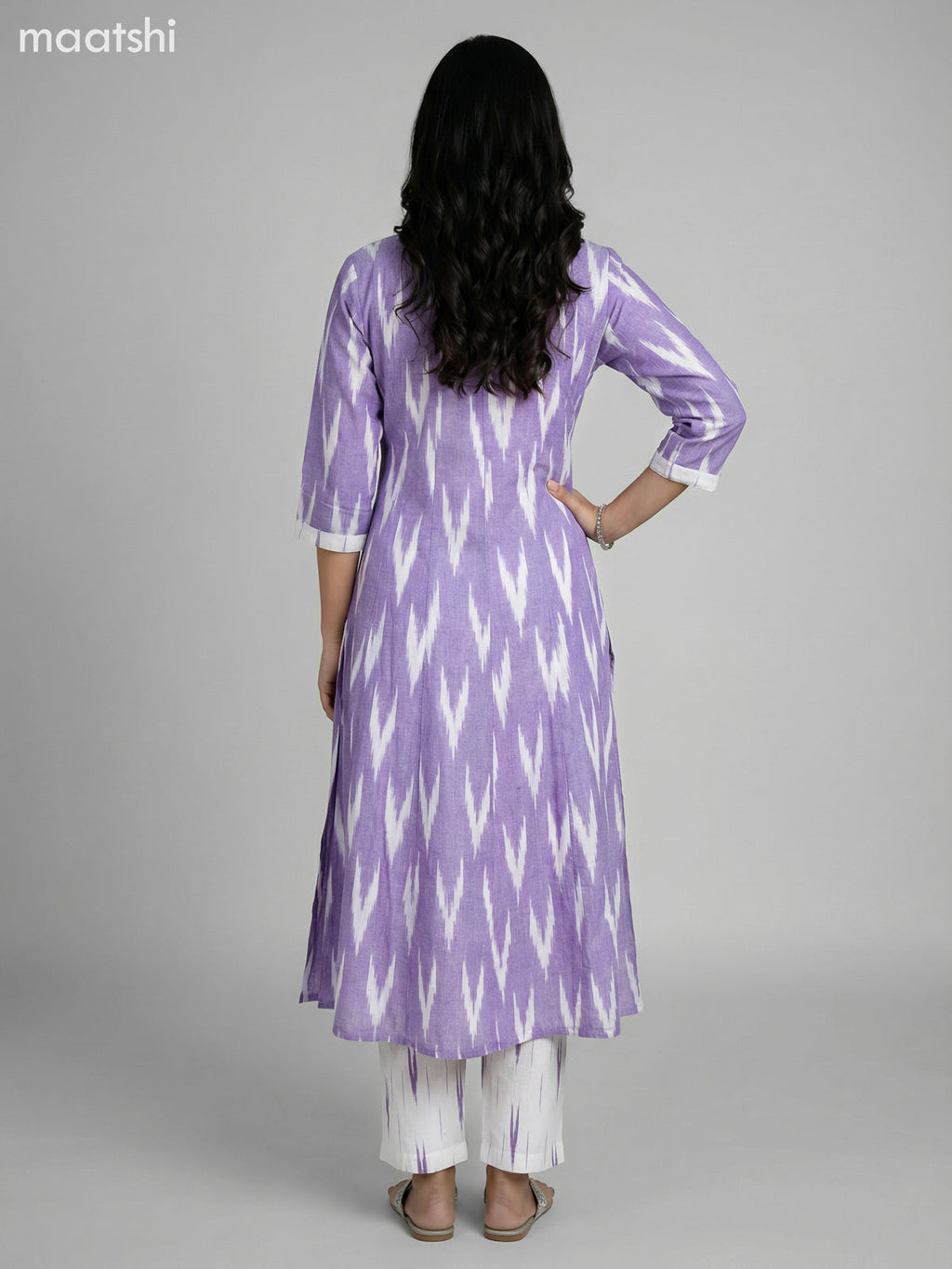 Lavender and Off White Cotton Ikat Weaves & Embroidery Work Anarkali Suit